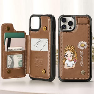 Funda de cuero personalizada para teléfono, funda de teléfono con flor de nacimiento personalizada, funda de teléfono personalizada con nombre, regalo para ella, regalo de cumpleaños para hija