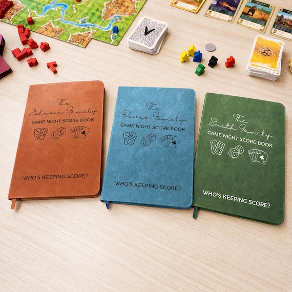 Personalized Game Night Score Book For Family, Couples, Grandparents, Board Game Lover Leather Journal, Game Night Family Fun Gift