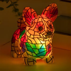 Personalized Corgi Lamp: Handmade Stained Glass Style USB Night Light