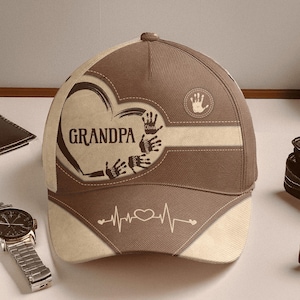 Personalized Grandpa Dad Kids Handprints Classic Cap, Father&#39;s Day Gift For Dad, Cap For Grandpa, Hat For Husband, Dad And Kid Name Cap