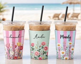 Custom Birth Month Flower Name Iced Coffee Sleeve For Her, Gift for Soul Sister, Bridesmaid Gift For Bestie, Personalized Wedding Party Gift