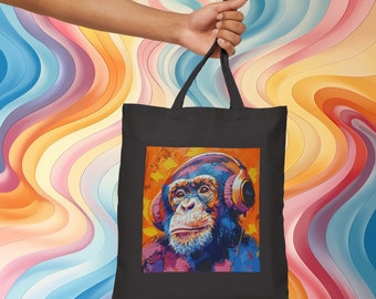 Playful Monkey Canvas Tote for Music Fans