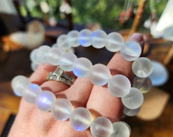 Angel Aura Quartz Bracelet – 12mm Beads – Smelting Quartz Rainbow Crystal Jewelry – Stretch Bracelet for Everyday Wear and Gifting