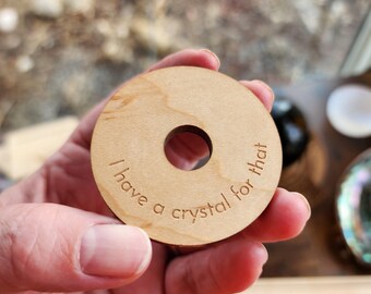 Laser Engraved Wooden Crystal Sphere Stand - Altar Decor (2" Wide)