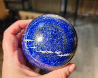 Lapis Lazuli Sphere – 919g – 83mm (3.3 Inches) – Deep Blue Polished Crystal Sphere with Pyrite Flecks for Collectors and Altar Decor