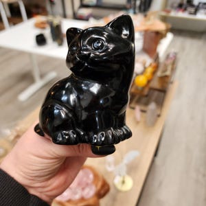 Large Obsidian Cat Carving: Witchy Home Decor, 4-Inch