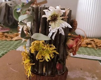 Custom Wood Pensil Pot, Floral Makeup Brush Holder