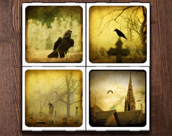 Haunting Cemetery Set of Four Ceramic Coasters