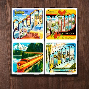 Vintage Oregon Postcards Set of Four Ceramic Coasters image 1