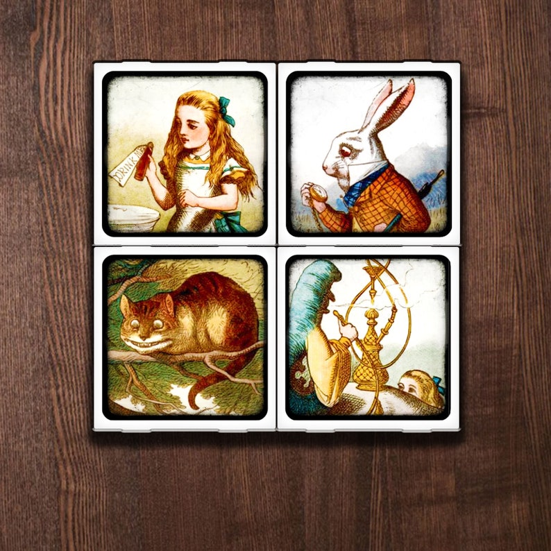 Alice in Wonderland Set of Four Ceramic Coasters image 1