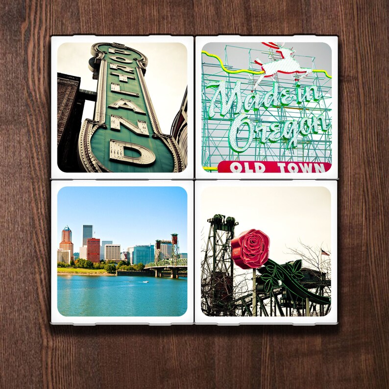 Downtown Portland Coaster Set of Four Ceramic Coasters image 1