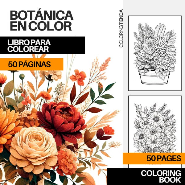 50 Páginas para Colorear. Diseños florales y primaverales, PDF imprimible, para adultos y niños.