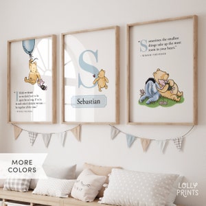Custom Name Classic Winnie-The-Pooh Set of 3 Poster Prints, Personalized Nursery Wall Art, Pooh Bear Wall Decor, Decorative Name Sign Gift