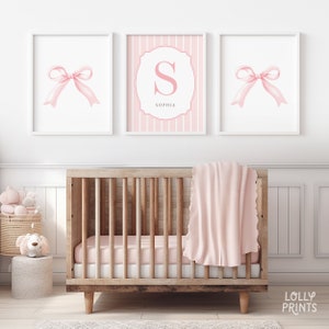Personalized Pink Bow Wall Art, Girl Room Decor, Nursery Bow Prints ...