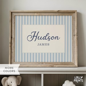 Personalized Name Sign Stripes Cursive Font Nursery Print, Custom Name Kids Wall Art, Personalized Baby Gift Poster Print