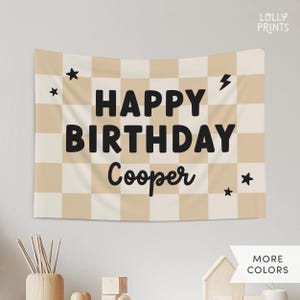 Happy Birthday Banner Custom Birthday Backdrop, Personalized Fabric Birthday Banner, Baby Boys Birthday Decor Party Flag