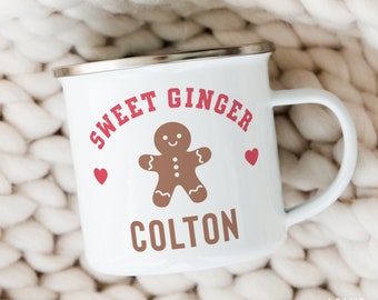 Personalized Christmas Gingerbread Mug, Custom Name Kids Gift, Custom Camper Mug Holiday Gift, Christmas Kids Cup Stocking Stuffer