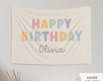 Personalized Kids Name Happy Birthday Banner, Custom Banner Birthday Party Decor, Decorative Name Sign, Nursery Name Gifted Wall Art