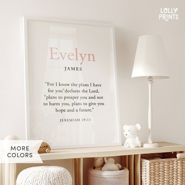 Arte de pared con versículos bíblicos personalizados para niños, letrero con nombre personalizado para guardería, decoración cristiana para guardería de bebés, regalo con nombre de bebé, regalo de bautismo