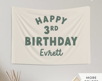Custom Name Happy Birthday Fabric Banner, Personalized Kids Birthday Banner Party Decor, Custom Reusable Birthday Banner Flag Tapestry