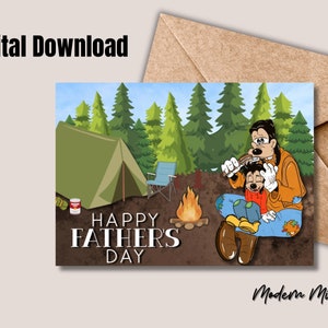 Carte de fête des pères imprimable, joyeuse fête des pères, Dingo & Max, carte de téléchargement numérique pour la fête des pères, camping avec papa