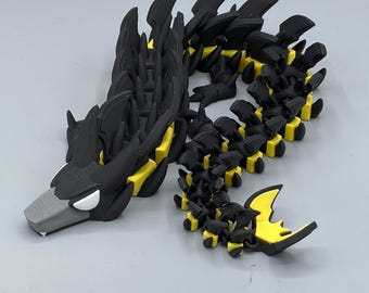 3D Printed Articulated Bat Dragon – Batman-Inspired Flexi Toy, DC Fan Gift, Poseable Fidget Collectible