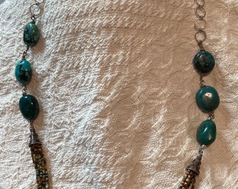 Southwest-inspired turquoise and seed bead necklace