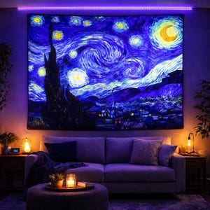 Tapiz de noche estrellada, inspirado en Van Gogh, para colgar en la pared con protección UV