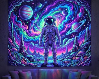 UV Reactive Astronaut Space Tapestry Glow in the Dark Wall Hanging Psychedelic Galaxy Bedroom Decor