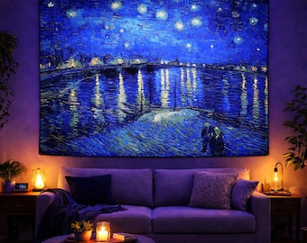 Starry Night Over the Rhône Fluorescent Tapestry - UV Blacklight Reactive Wall Art