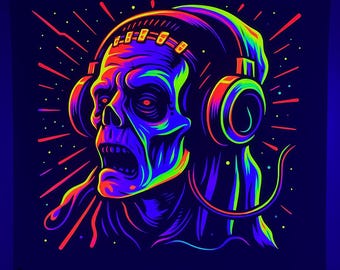 Glow-in-the-Dark Frankenstein Tapestry, UV Blacklight Reactive Neon Wall Art