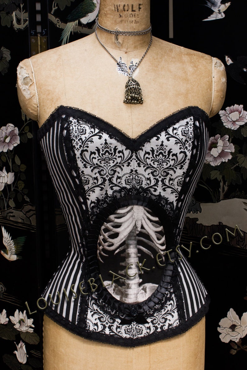 New Overbust X Ray Skeleton Cameo Corset by Louise Black CUSTOM made to your measurements image 1