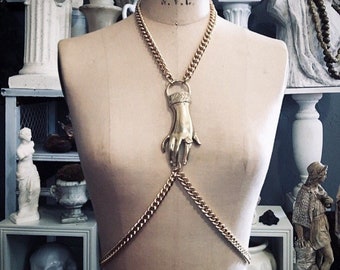Victorian Hand Harness Necklace in your choice of Brass or Pewter by Louise Black