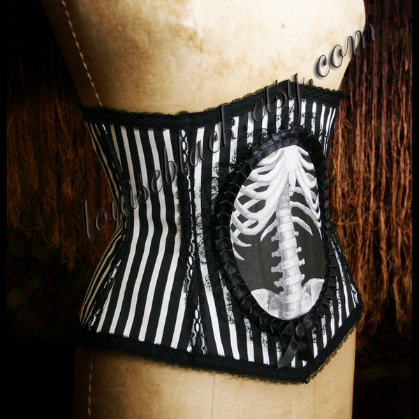 NEW PRICES Striped Victorian X Ray Skeleton Cameo Corset by Louise Black