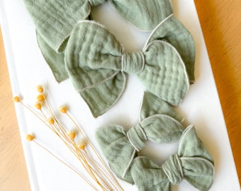 fable bow - sage green muslin gauze bow - spring bow - neutral bow - summer - girl bow - baby bow