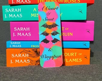 Acotar bookmark a court of smut and wingspan bookmark | with bookcover colors and from and back. Acotars gift for bookish gifts