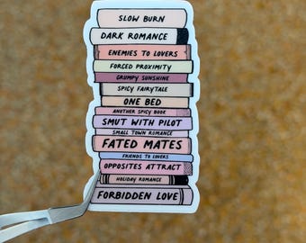 39. Romance Tropes Book Stack Sticker | Slow Burn, Enemies to Lovers & Fated Mates Reader Sticker