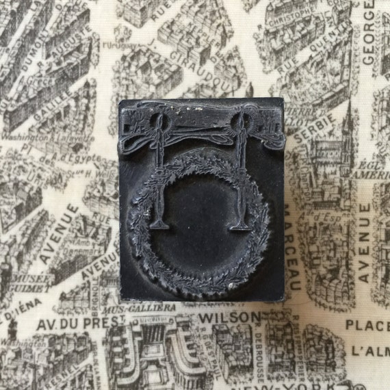 Vintage Wreath + Candle Letterpress Block