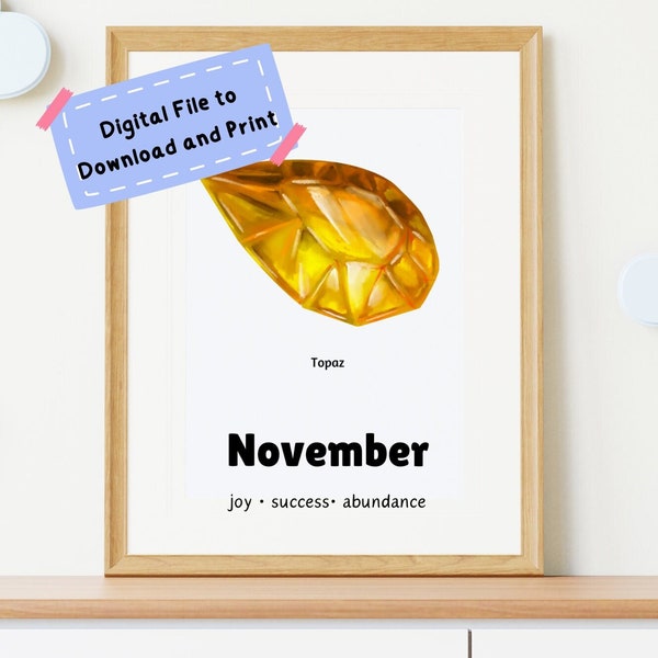 November Topaz Birthstone Crystal Printable Wall Art | Birthday | Chirstmas | Housewarming | Aesthetic Digital Gift | Minimalist Home Decor