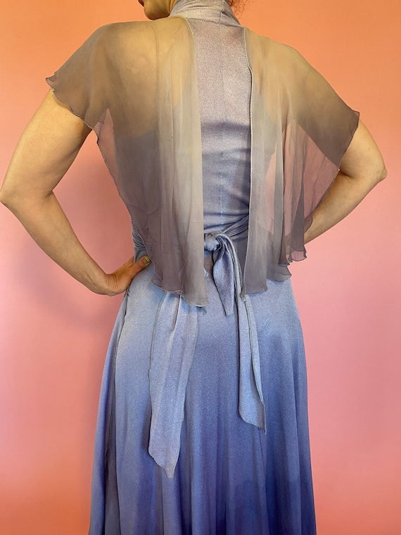 1970s Purple Ombre Jersey Wrap Dress w/ Chiffon F… - image 4