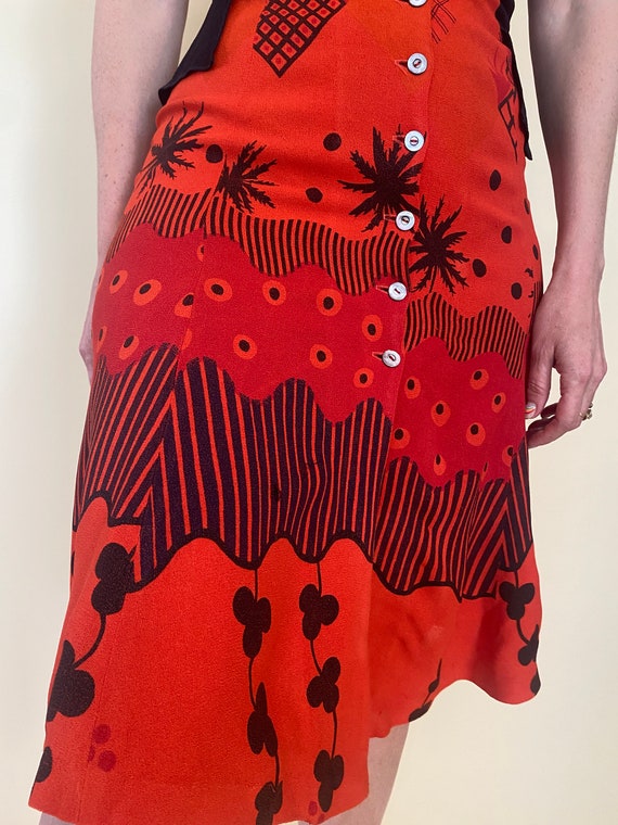 1970s Ossie Clark Red Celia Birtwell Bow Tie Dress - image 9