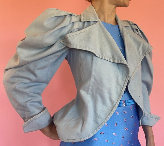 Edwardian Victorian Puff Sleeve Jacket-Pale Blue … - image 2