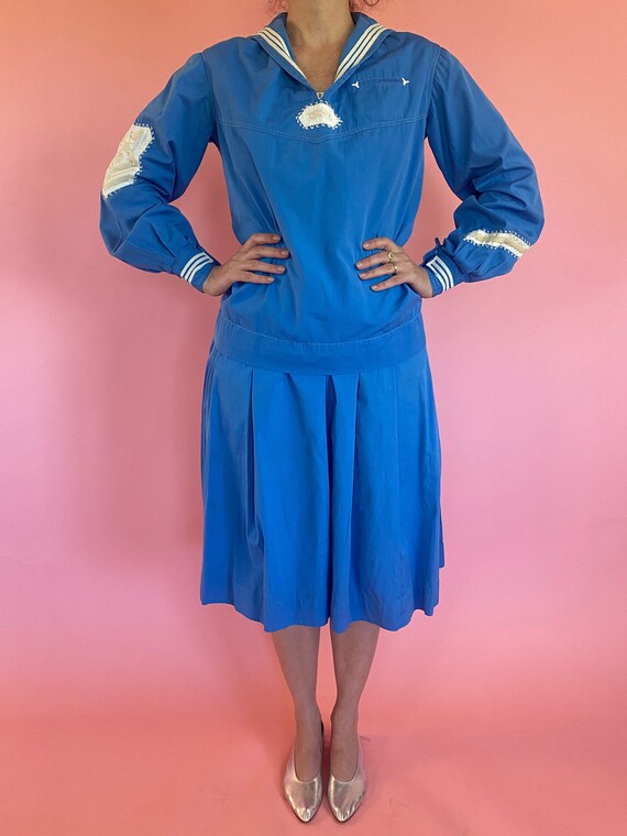 1930s CornFlower Blue Cotton 2pc Sailor Suit
