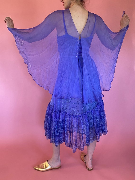 1970s Purple Chiffon Dress w/ Cape