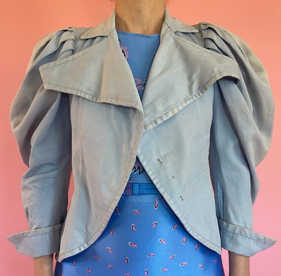 Edwardian Victorian Puff Sleeve Jacket-Pale Blue … - image 3