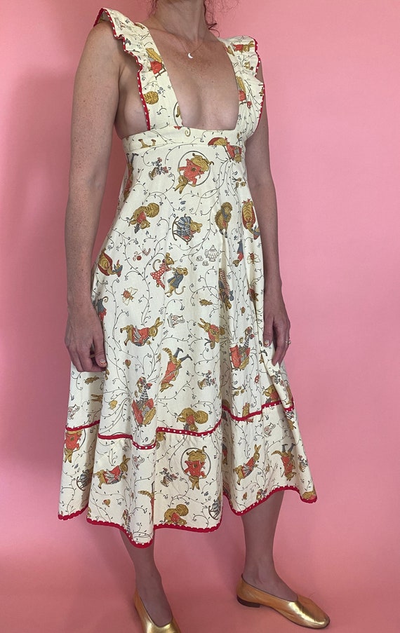 1970s Miss Mouse Novelty Print Pinafore Dress