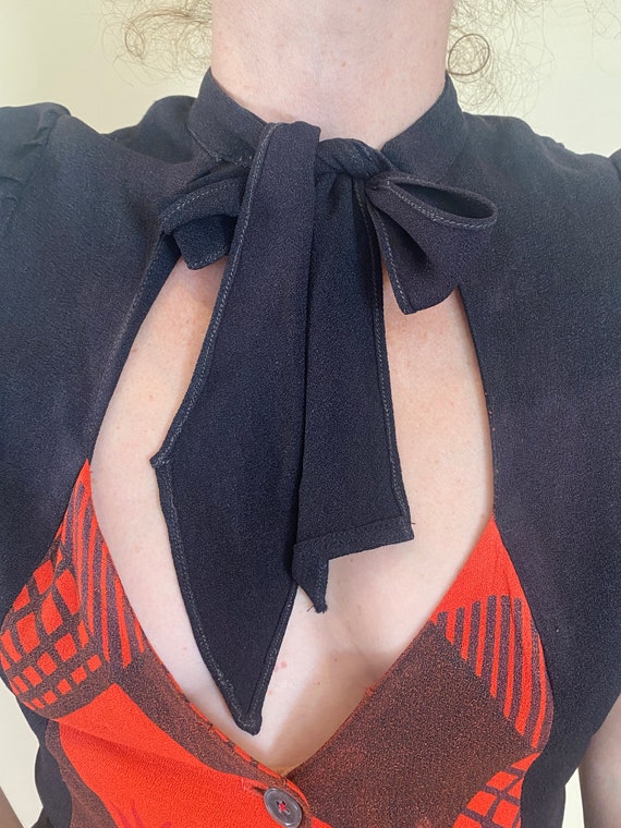1970s Ossie Clark Red Celia Birtwell Bow Tie Dress - image 5