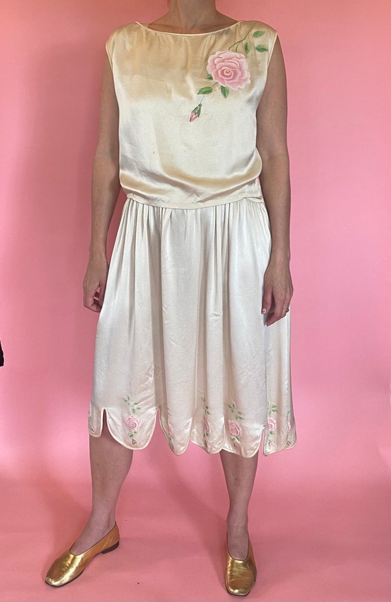1920's Hand Painted Pink Rose Dress and Top