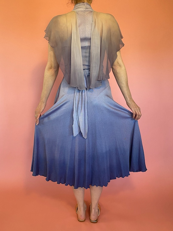 1970s Purple Ombre Jersey Wrap Dress w/ Chiffon F… - image 3