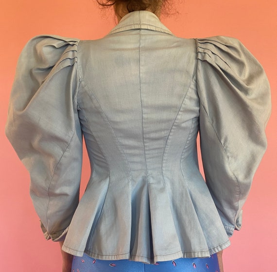 Edwardian Victorian Puff Sleeve Jacket-Pale Blue … - image 1